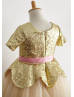 Short Sleeves Gold Sequin Peplum Champagne Tulle Flower Girl Dress